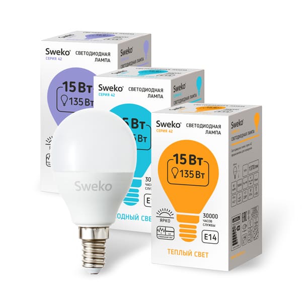 Светодиодная лампа SWEKO 42 серия 42LED-G45-15W-230-4000K-E14