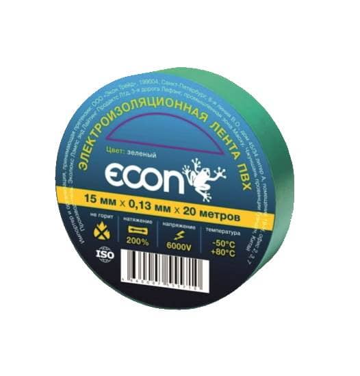 Изолента ECON 15/20/0,15, зелёный 10шт/упак