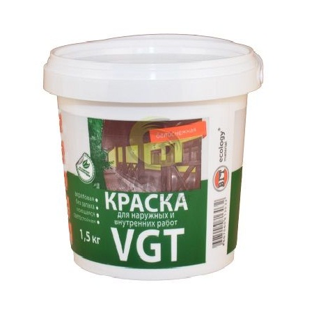 Краска ВД ВГТ (1180) для нар./внутр. раб. моющаяся 1,5 кг (6шт/упак)