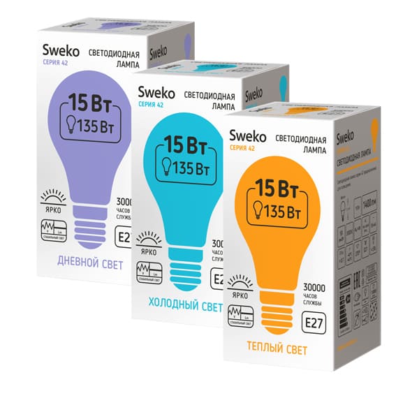 Светодиодная лампа SWEKO 42 серия 42LED-A60-15W-230-6500K-E27-P