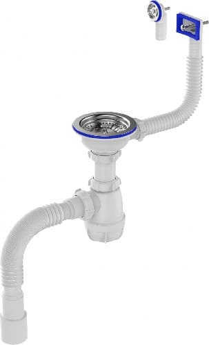 Aquant Сифон для мойки 3 1/2"х40 с мет.реш. с прямоуг/кругл переливами с г.т. 40х40/50