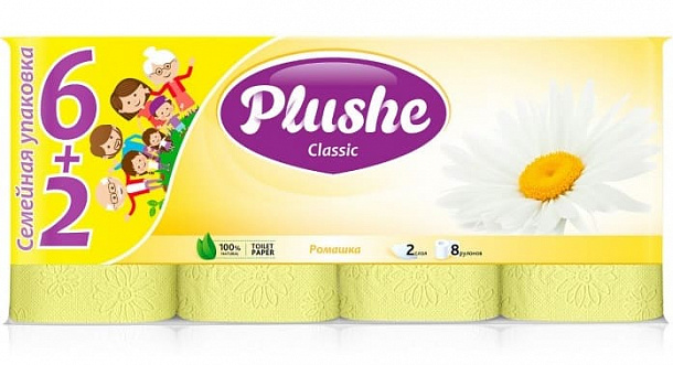ТБ Plushe Classic Ромашка 8 рул  по 18м 2 слоя /8/