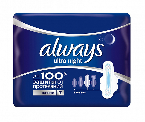 ALWAYS Ultra ДЕНЬ-НОЧЬ женск.гигиен. прокладки Night Single 7шт/24/